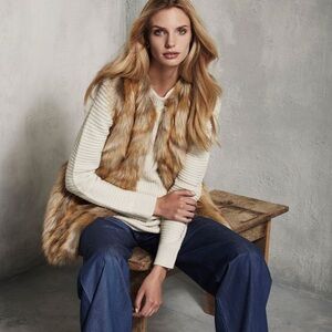 Bernardo Faux Fur Vest in Tan and Cream